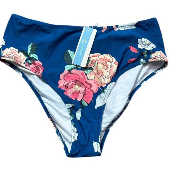 NWT Cupshe Aqua Blue Floral Bikini Bottoms - Picture 1 of 4